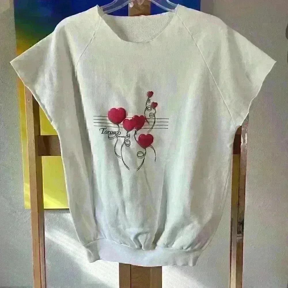 Vintage Canada Toronto Hearts Balloons Music Puff Print Sleeveless T-Shirt XL